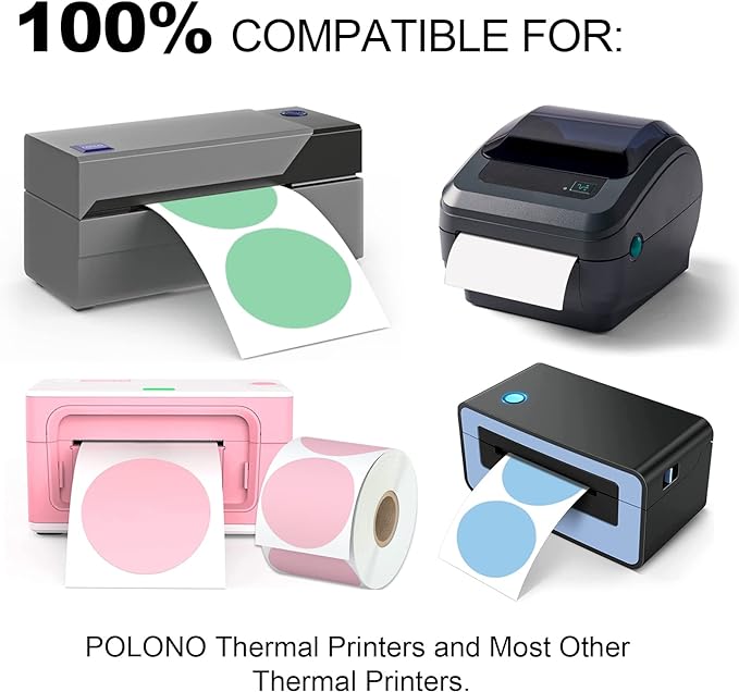 Misofuki 2" 750 Labels Pink Circle Direct Thermal Stickers Labels Roll Compatible with Zebra, Rollo, MUNBYN, Self-Adhesive Round Direct Thermal Labels