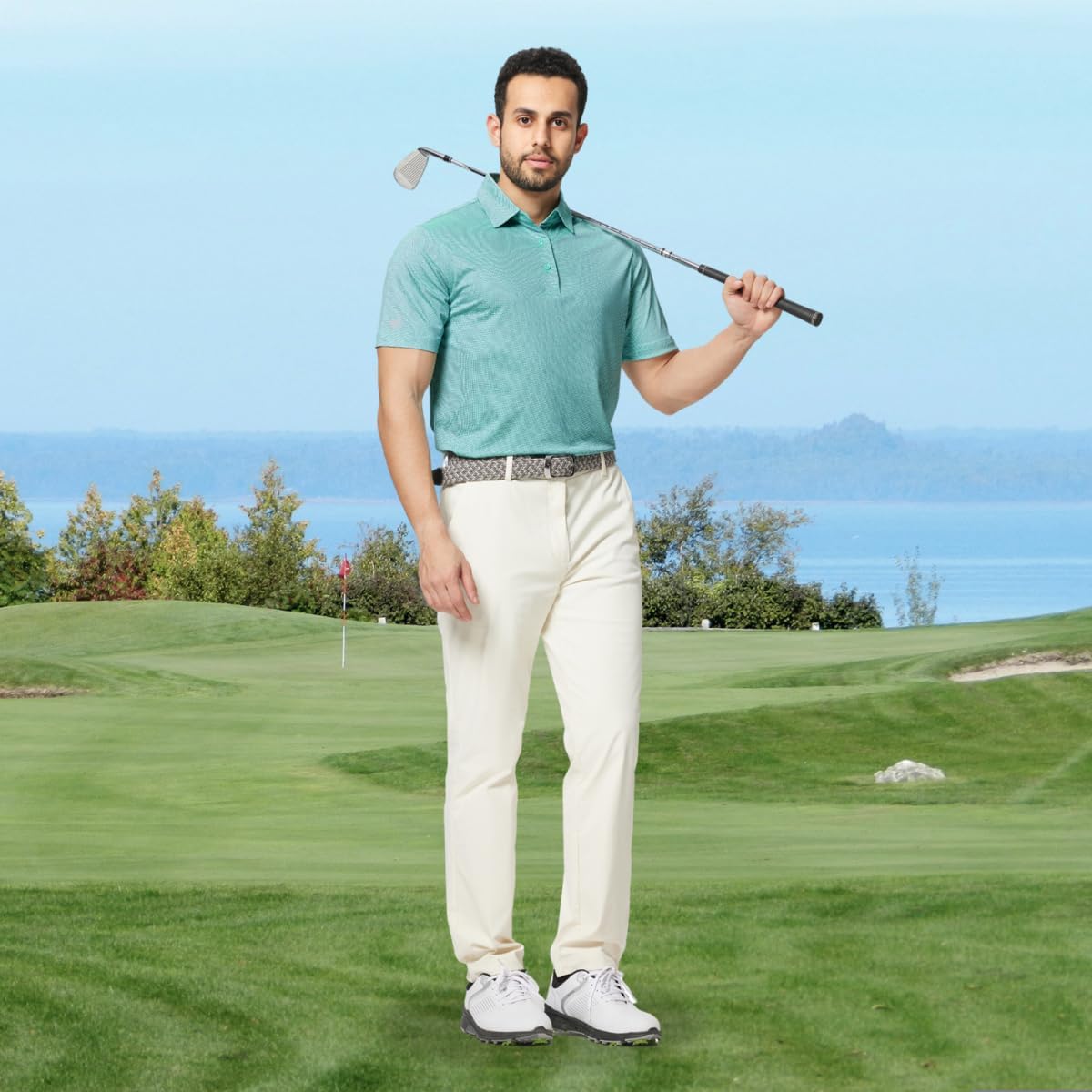 Rouen Mens Polo Shirts Short Sleeve Soft Lightweight Performance Dry Fit Jacquard Casual Collared Golf Polo Shirts for Men