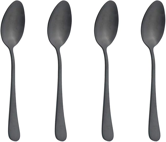 Black Matte Tea Spoons Set 4-Piece, Uniturcky Stainless Steel Dessert Spoons of 4, Flatware Coffee Spoons 7.28-inch, Satin Finish, Dishwasher Safe