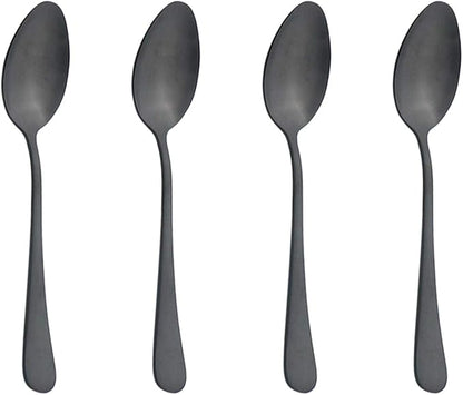 Black Matte Tea Spoons Set 4-Piece, Uniturcky Stainless Steel Dessert Spoons of 4, Flatware Coffee Spoons 7.28-inch, Satin Finish, Dishwasher Safe