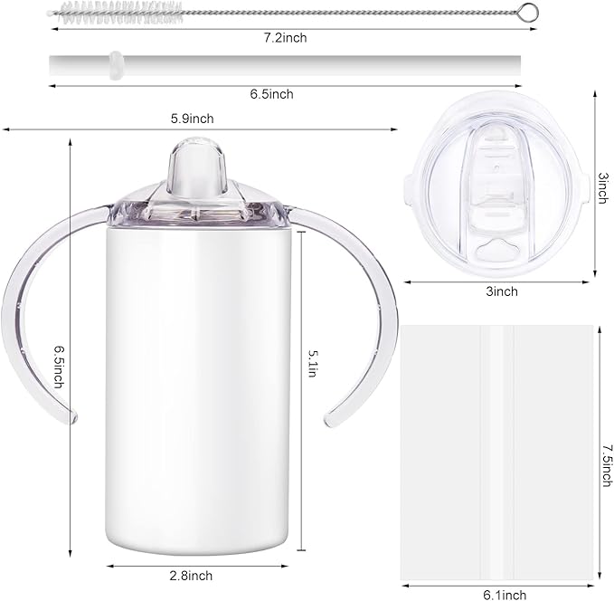 Sublimation Sippy Cup Blank with Handle, 12oz Stainless Steel Sippy Cups, Kids Cups with Straws and Lids Spill Proof Double Wall Vacuum Cup for Children