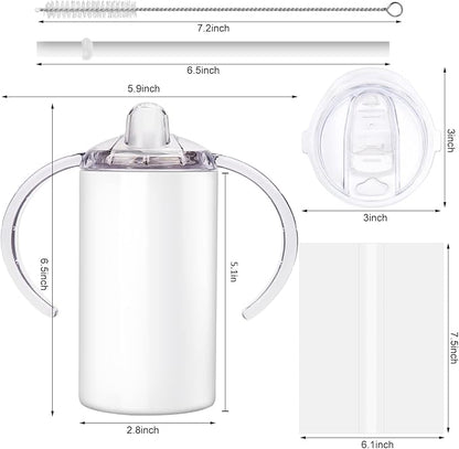 Sublimation Sippy Cup Blank with Handle, 12oz Stainless Steel Sippy Cups, Kids Cups with Straws and Lids Spill Proof Double Wall Vacuum Cup for Children