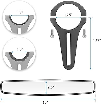 Dasen Wide Rear View Mirror-15" Rear View Convex Mirror w1.75" Adjustable Clamp Kit 1.5 Inch Rubber Gasket Roll Round Bar Off-Road Fit Polaris Ranger RZR XP Maverick MAX ATV UTV