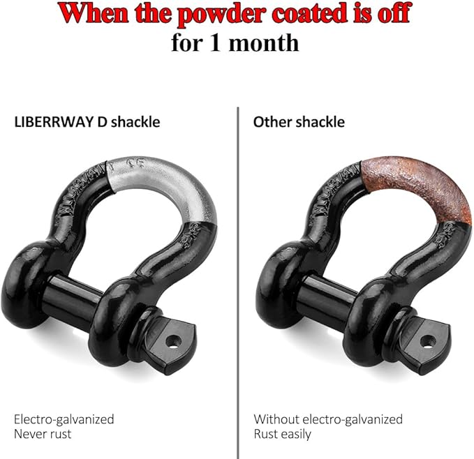 Shackles 34" (2 Pack) LIBERRWAY 57,000 lbs Break Strength with 78'' Pin D Ring Shackle Rugged Off Road Shackles Heavy Duty D Ring for Vehicle Recovery, Black