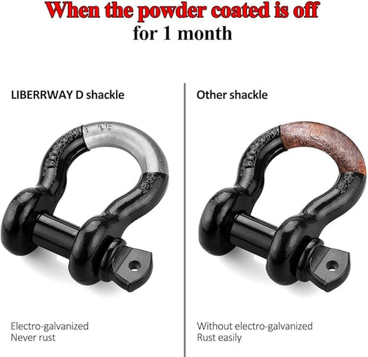 Shackles 34" (2 Pack) LIBERRWAY 57,000 lbs Break Strength with 78'' Pin D Ring Shackle Rugged Off Road Shackles Heavy Duty D Ring for Vehicle Recovery, Black