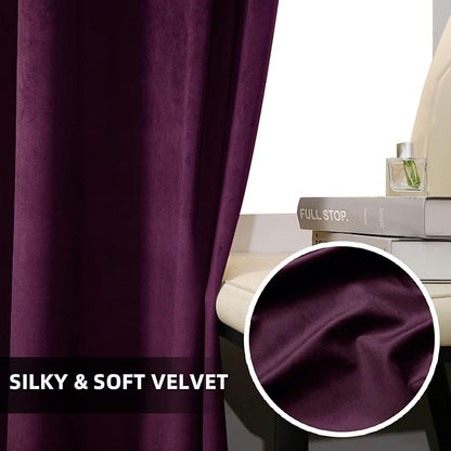 Dark Purple Velvet Curtains 84 inches Long Grommet Blackout Curtains for Bedroom Light Blocking Thermal Insulation Drapes Set of 2 Panels 38Aux 84Au