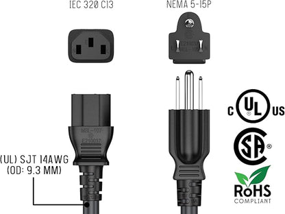 CableLeader 7ft 14 AWG Universal Power Cord IEC320 C13 to NEMA 5-15P, Extension Power Cord, Compatible with Computers, Monitors, Printers & TVs, Black, Pack of 1