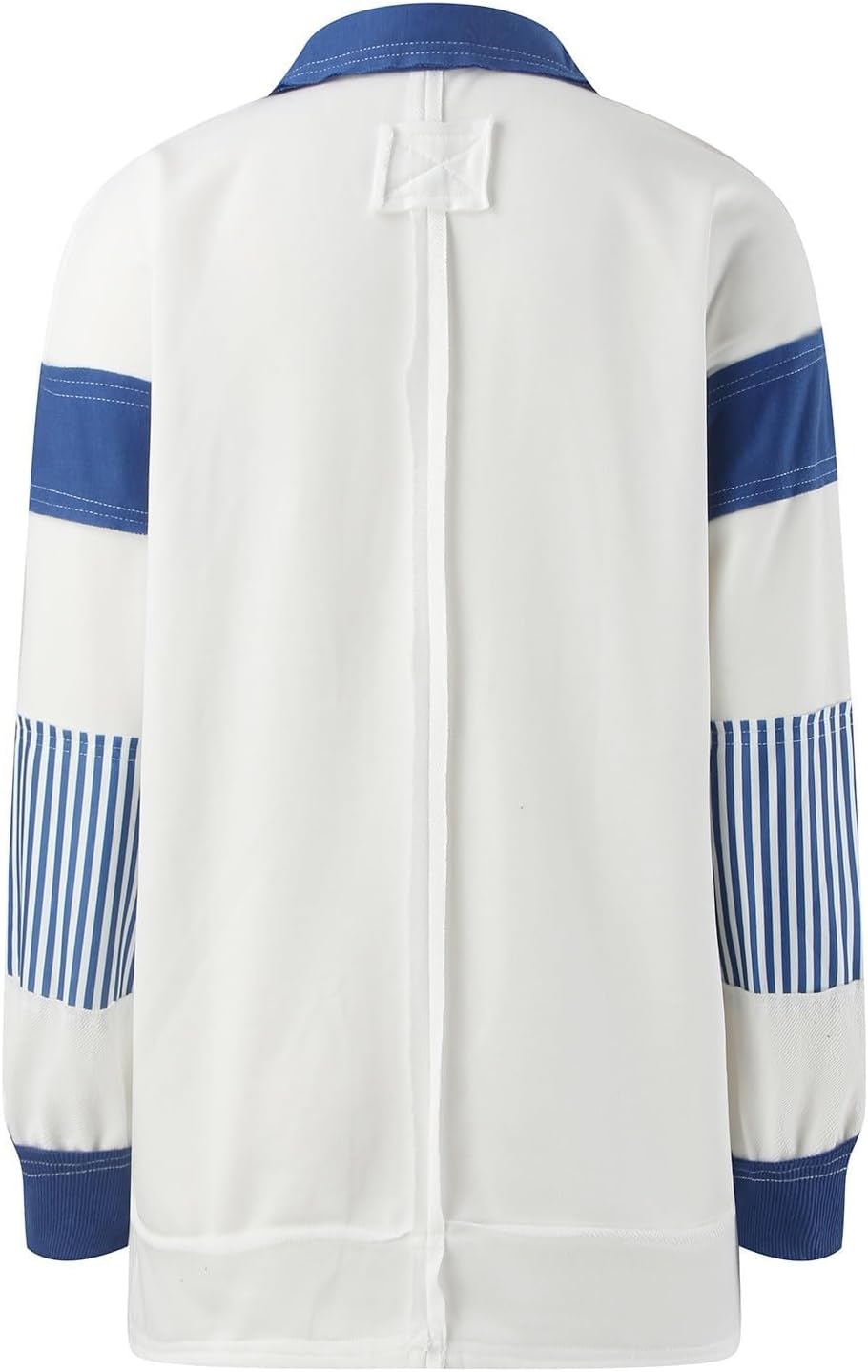 Womens Oversized Patchwork Striped Sweatshirts V Neck Loose Colorblock Long Sleeve Pullover Casual Polo Shirts