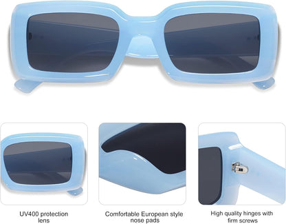 Trendy Rectangle Sunglasses for Women Men Vintage 90's Square Shades Thick Frame Nude Sunnies Sunglasses AR82002