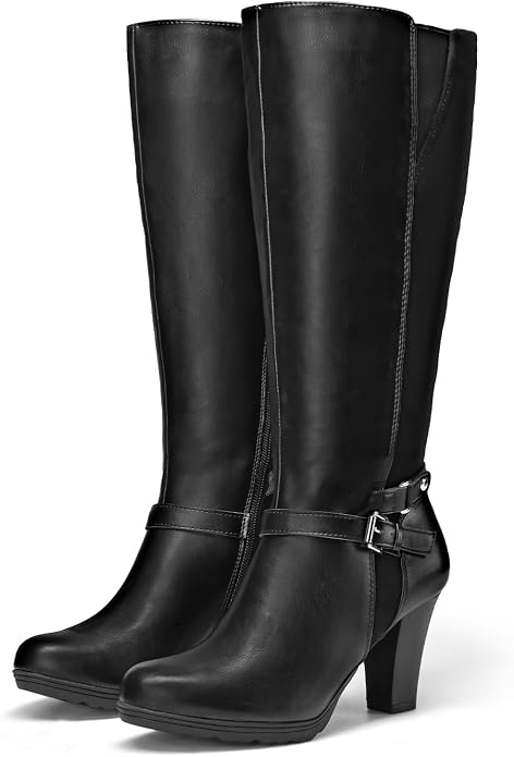 mysoft Women's Knee High Boots Chunky Heel Boots with Zipper