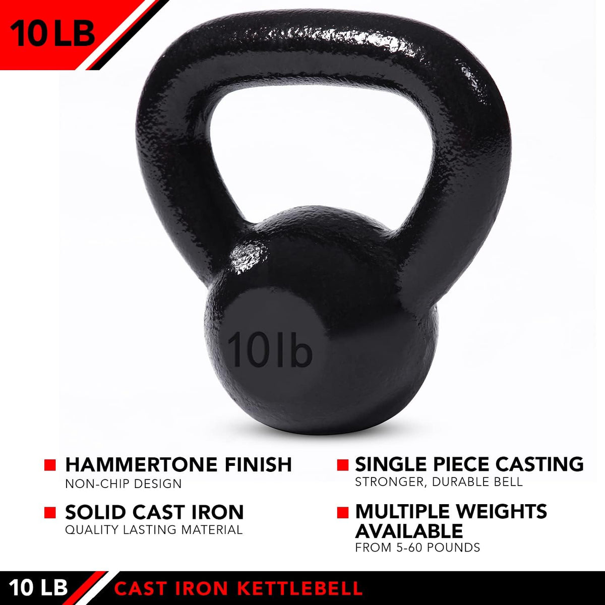 JFIT Kettlebell Cast Iron - 5-60lbs Options - Ballistic Exercise, Core Strength, Functional Fitness, Training Set - Free Weight Equipment Accessories