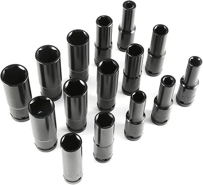 125PC 12 Impact Socket Set Head 8-24mm Deep Long Socket Pneumatic Wrench Mechanical Workshop Tools Garage for Car Drive Repair Socket Socket(M1 12PCS)