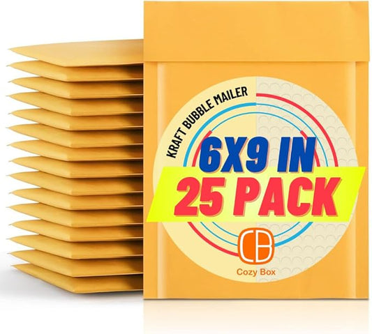 Cozybox Kraft Bubble Mailers (25 Pack) 0 6"x9" Padded Shipping Envelopes Self Sealing Cushioned Packaging Bags With Bubble Cushion (25, 0 (6x9in))