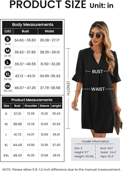 QACOHU Summer Dresses for Women V Neck Ruffle Short Sleeve Casual Shift Dress