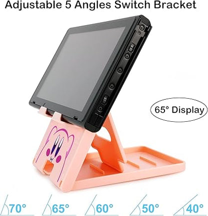 Tscope Cute Switch Stand for Nintendo, Pink Kawaii Anime Switch Lite Holder Bracket, Adjustable Foldable Portable Compact Play Stand for Switch OLED