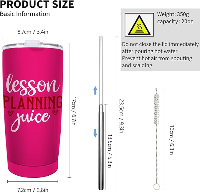 Lesson Planning Juice Tumbler Coffee Tumbler 20 oz Tumbler with Lid and Straw Insulated Tumblers Stainless Steel Tumbler