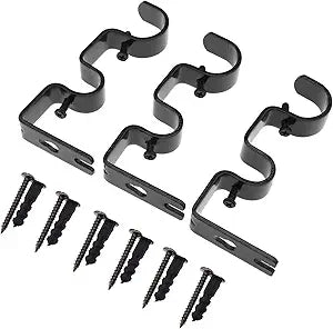 SING F LTD 3pcsSet Curtain Rod Bracket Kit with Screw Adjustable Double Pole Wall Mounted Holder Black