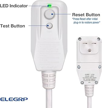 ELEGRP L22615 240V 15A 3600W 14AWG LCDI Power Cord Plug 60Hz NEMA 6-15P for AC Air Conditioner, E250451 UL Certified, 7.5FT Leakage Current Detection Interrupter Replacement 0661515LY L15615 (1 Pack)