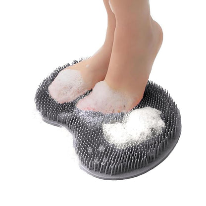 Shower Foot and Back Scrubber Mat,Wall Mounted Shower Foot Scrubber with Suction Cups,Exfoliating Silicone Massage Foot Cleaner for Shower(Grey)