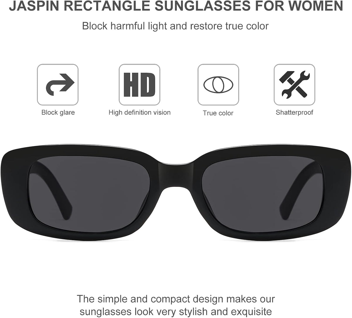 JASPIN Rectangle Sunglasses for Women Men Trendy Y2k Retro 90s Sun Glasses UV Protection Cool Square Frame
