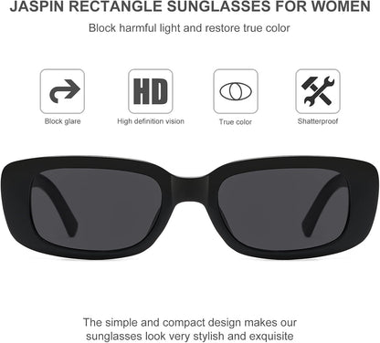 JASPIN Rectangle Sunglasses for Women Men Trendy Y2k Retro 90s Sun Glasses UV Protection Cool Square Frame