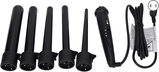 Curling Iron Wand, Ceramic 5 in 1 Curling Wand Set Interchangeable 5 Different Barrels Quickly Heating Temperature Adjustable for All Hair Types for me Use U.S. regulations2213
