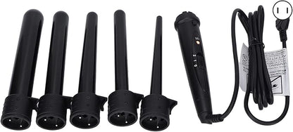 Curling Iron Wand, Ceramic 5 in 1 Curling Wand Set Interchangeable 5 Different Barrels Quickly Heating Temperature Adjustable for All Hair Types for me Use U.S. regulations2213