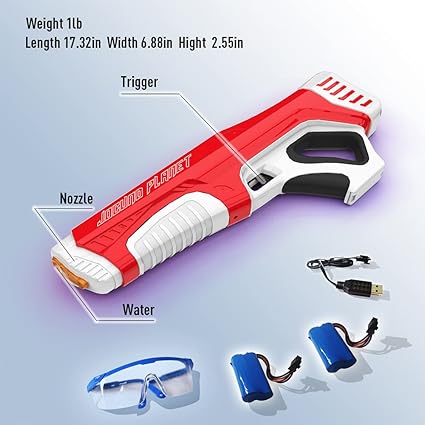 Electric Water Gun with Automatic Water Absorption, One Reload 300 Water Bullets, Range of 28-32Ft, Waterproof Automatic Reload Water Squirt Gun Toy for Kids (Red)