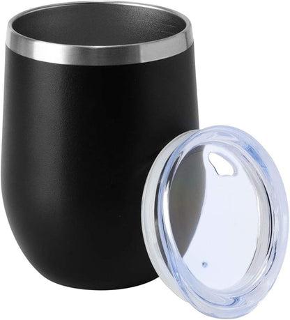 HASLE OUTFITTERS 12oz Wine Tumbler with Lid Stemless Wine Glasses Double Wall Vacuum Travel Mugs stainless steel Coffee Cup for Cold  Hot Drinks Wine Coffee Cocktails Beer (12oz-Black, 1 Pack)