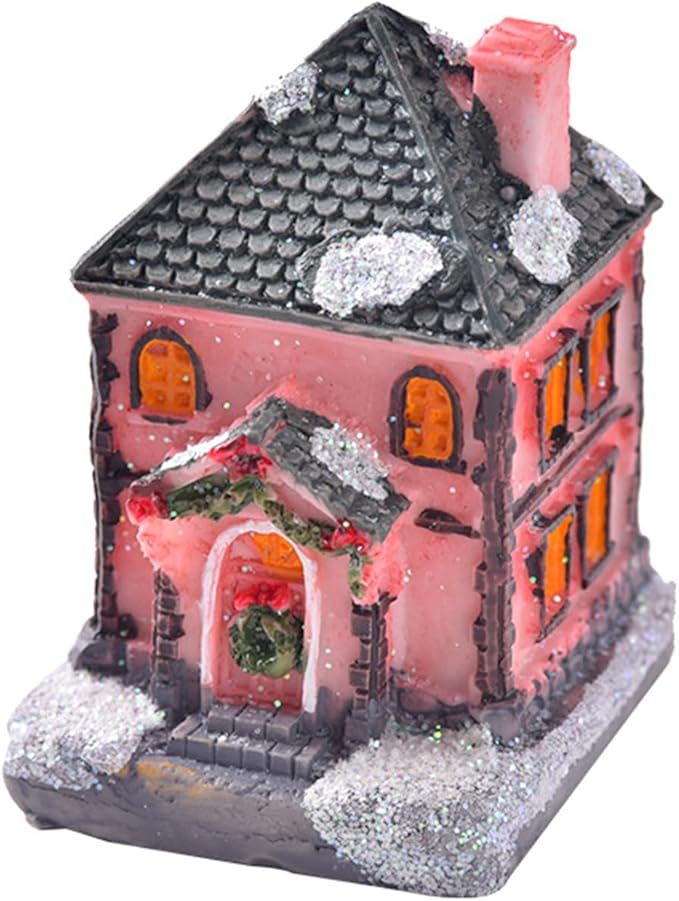 Christmas Resin House LED Snow Village House for Holiday Children Gifts Decoration Crafts Collectible Villa Town Animated Winter Wonderland Ornament (1PCS, A)
