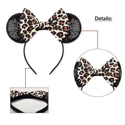 RAZKO Minnie Mouse Ears Headband, Sequin Mickey Ears for Women Girls Hair Accessories (Leopard)