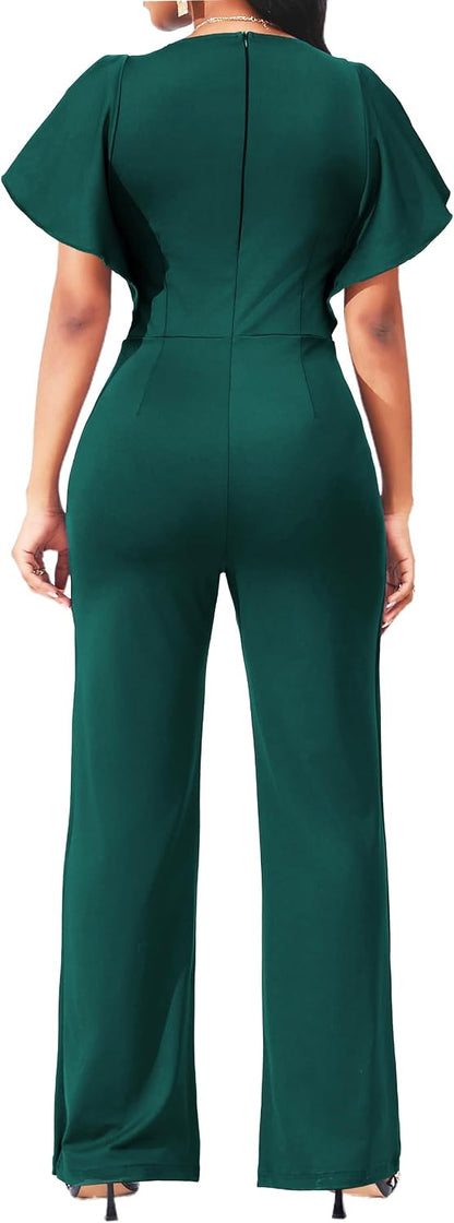 sexycherry Formal Jumpsuit for Women Dressy Elegant Long Straight Pants Jumpsuits for Party Club with Zipper.