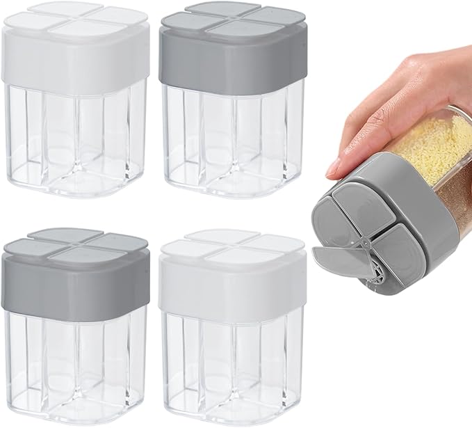 3pcs Spice Jars, DSIOHFEI 4 in 1 Salt and Pepper Shakers with Flip Top Cap, Portable Seasoning Container for Outdoor, Camping, BBQ, Spice Containers for Salt, Sugar, Pepper, Cumin