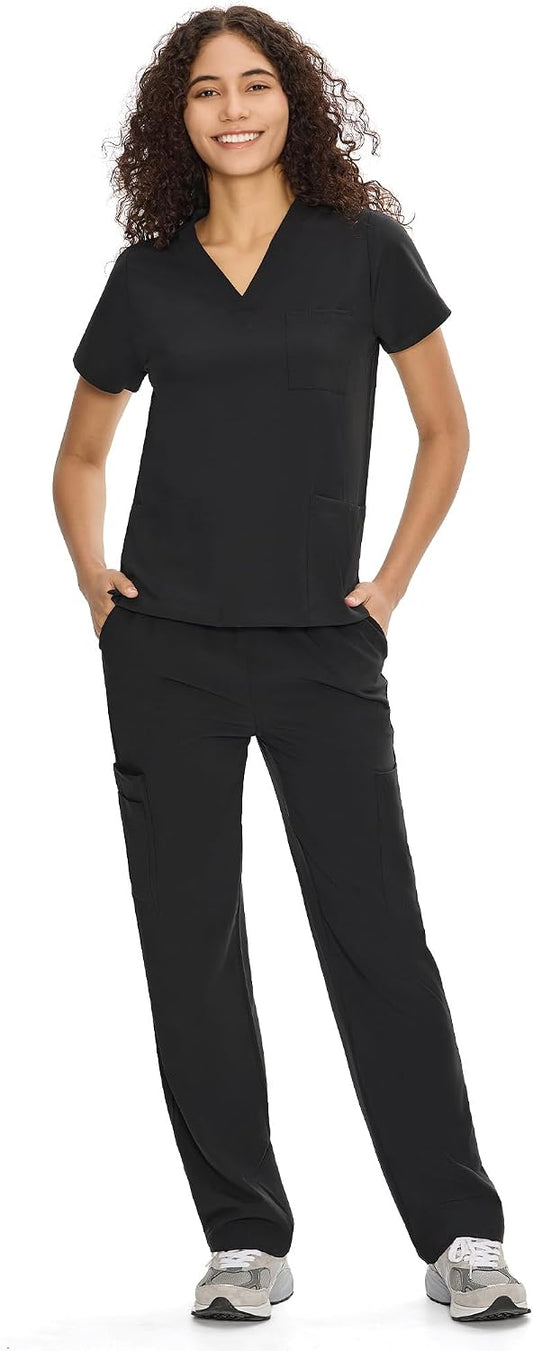 COZYFIT Scrubs for Women Set Medical Uniform - V-Neck Top & Straight Leg Pants with 9 Pockets, Unisex Workwear COZY SCRUBS htl