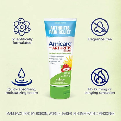 Boiron Arnicare Arthritis Cream for Pain Relief of Knees, Hands, Wrists, Elbows, Joints  Muscles  Quickly Absorbed  Fragrance-Free  2.5 oz