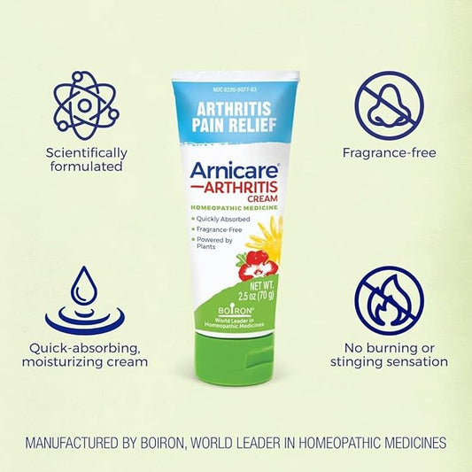 Boiron Arnicare Arthritis Cream for Pain Relief of Knees, Hands, Wrists, Elbows, Joints  Muscles  Quickly Absorbed  Fragrance-Free  2.5 oz