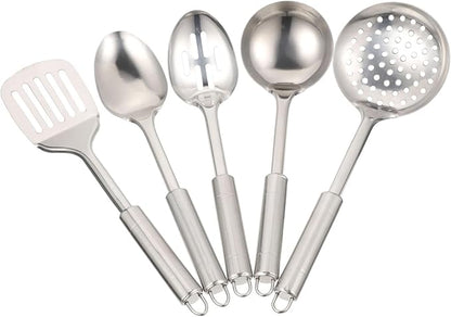 Cabilock 1 Set Stainless Steel Kitchen Utensil Set Non Stick Cooking Tools with Heat Resistant Handles Includes Ladle Slotted Spoon and Egg Spatula for Home Cooking and present Giving