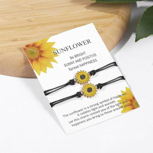 Charming Jewelry Shop Handmade Sunflower Boho Bracelet Friendship Jewelry for Women 2 Set Adjustable Sunflower Bracelets
