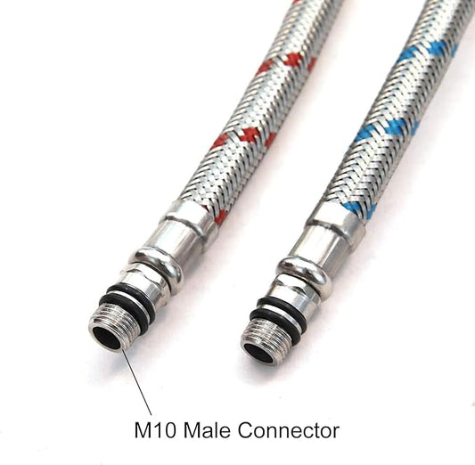 32-Inch Long Bathroom Kitchen Faucet Connector Braided Stainless Steel Faucet Supply Lines 1/2-Inch Female Compression Thread x M10 Male Connector, x 2 Pcs (1 Pair)
