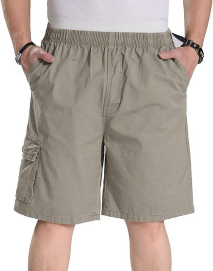 Men's Elastic Waist Cargo Shorts Lightweight Twill Drawstring Cotton Loose Fit Short