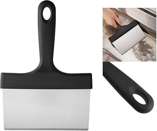 Griddle Grill Flat Top Scraper Griddle Scraper Tool with Handle, Stainless Steel Outdoor BBQ Kitchen Food Metal Scraper Tool, Griddle Cleaning Cleaner Scrubber (Silver, 23x16.2cm)