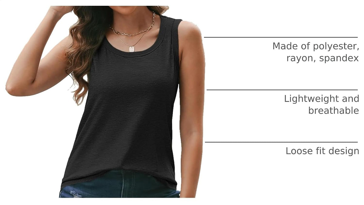 Soft, lightweight, and stretchy tank tops with loose, flowy fit and square neckline for casual summer wear.