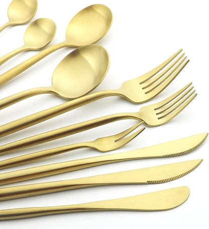 Dessert Knives Set of 4, Matte Gold Flatware Stainless Steel Silverware Knife Bulk, 7.87-Inch Eating Utensils Sets, 4-Piece Table Knives Satin Finished, Dishwasher Safe