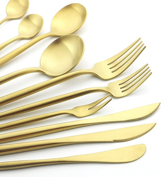 Dessert Knives Set of 4, Matte Gold Flatware Stainless Steel Silverware Knife Bulk, 7.87-Inch Eating Utensils Sets, 4-Piece Table Knives Satin Finished, Dishwasher Safe