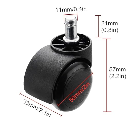 Castor Wheels,2" 50mm Office Chair Caster Wheel for Hardwood Floor Furniture Replacement Swivel Caster Rubber Universal Castor,Pulley,Standard Stem Size 11x21mm,Wheel Accessories,5 pcs(Gray)