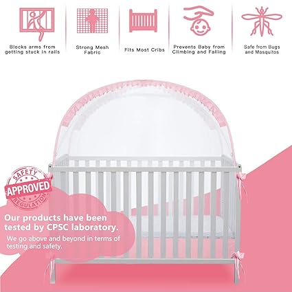 Baby Pop Up Tent Cover Crib,See Through Crib and Nursery Soft Mesh Cover,Net with Viewing Window to Keep Baby in (55.2" L x 27.6" W x 51.6" H)