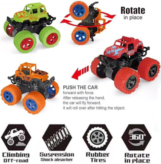Monster -Truck -Toys, Friction Powered Monster Trucks for Boys, Push and Go Vehicles Toy for Kids, Inertia Vehicle, Stunt On-Road Vehicle, Great for Birthday Party Gift for Boys Girls (Red)