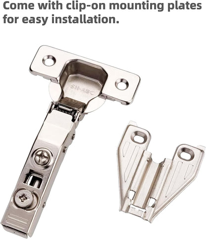(2 PCS) Full Overlay Soft Close Cabinet Hinges for Kitchen Cabinets - 105° Face Frame Concealed Cabinet Door Hinge -3 Way Adjustability -Clip on Plate & Matching Screw 4 Easy Installation