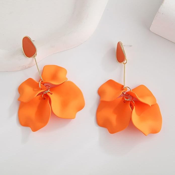 Versatile Bohemian Jewelry Unique Petal Drop Earrings 1 Pair Rose Flower Exaggerated Dangle for Women Piercing Stud