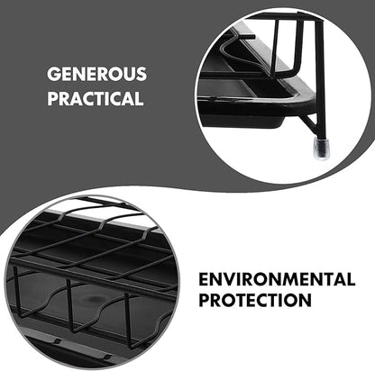 Cabilock Double Layer Tableware Storage Rack Dish Rack Drain Over Sink Dish Black